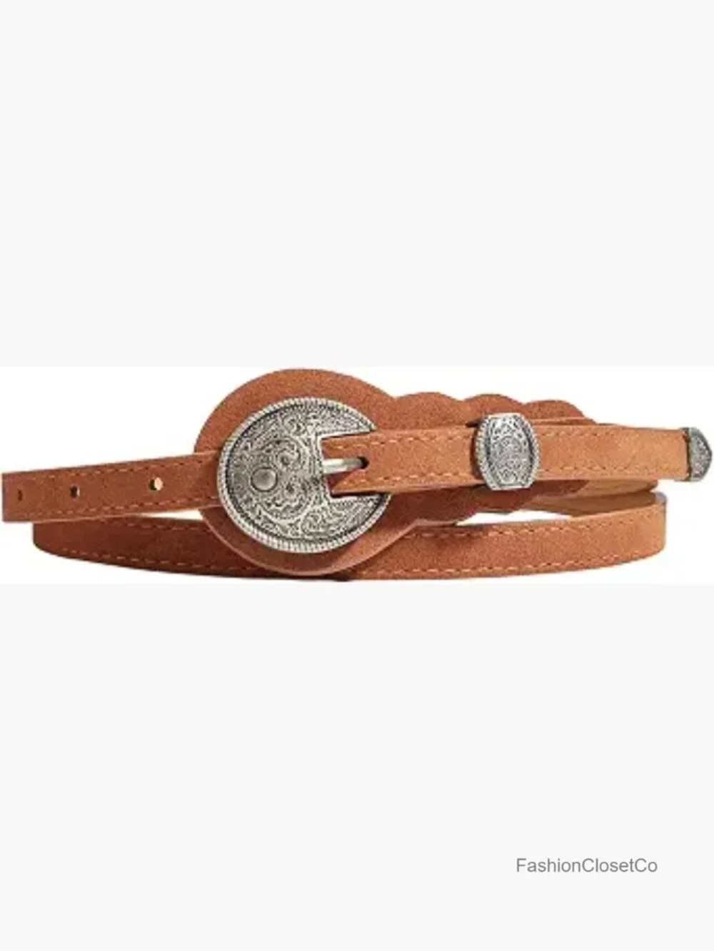 Faux Suede Concho Buckle Western Skinny Waist Belt for Country Concert Outfit